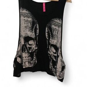 Retro Doll Skull Graphic Tank Top Womens Large Black Gothic
